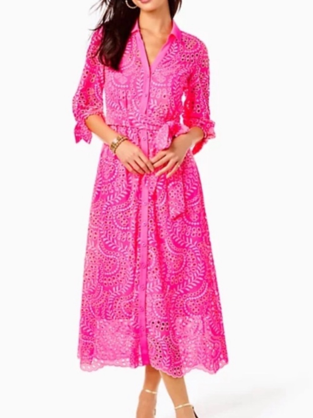 Lilly Pulitzer | Amrita “Swirley Fern” eyelet shirt dress in Pink Isle